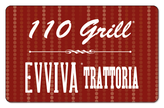 110 Grill & Evviva Trattoria logos over a red background